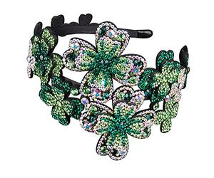 COHEALI Women Flapper Headband Crystal Rhinestone Flower Shape Pu Leather Vintage Street-style Wide Hairband with Teeth Protect Hair from Wind Statement Headband Daily Fashion Outfits