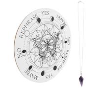 COHEALI Wooden Divination Board with Natural Stone Pendant for Meditation and Aid Decision-making, Charming White Butterfly Carving Decoration Suitable for Room or Office Use,