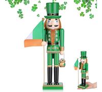 COHEALI Wooden Shamrock Nutcracker St Patrick's Day Irish King Soldier Hand-painted Lucky Charm with Luxurious Appearance Meticulously Crafted for Carnival Themed Decorations