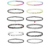 Cohentbliss 12 Pieces Elastic Chokers, Tattoo Choker Necklaces, Fashion Stretch Necklaces, The Retro Clavicle Chain is suitable for girls and women, and satisfies daily use, 10x10x3, Plastic, No