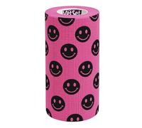 Cohesive Bandage for Horses, Dogs & Pets | Self-Adherent Veterinary Wrap 10cm x 4.5m | WrapTec | Elastic Support & Wound Dressing Fixation | Single Roll by VetSet (Smiley Pink)