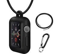 Coholl With genuine leather necklace pendant strap replacement silicone protective case cover compatible with Apple Watch Series 8 7 6 5 4 3 2 1, 38 mm 42 mm collar accessories (45 mm, black)