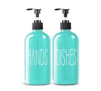 COHOSEGE Glass Soap Dispenser Set 2 Pack,16 Oz Dish Soap Dispenser for Kitchen Sink,Teal Kitchen Accessories and Kitchen Decor,Turquoise Decorations and Kitchen Utensils for Kitchen