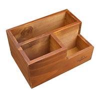 Coideal Wooden Remote Control Holder, Wood TV Remote Caddy Desk Tidy Organiser, 3 Compartments Desktop Storage for Bedside Table