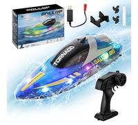 Coikes RC Boat Remote Control Boat for Kids Adults with LED Lights 2.4GHz High Speed 15km/h Double Propellers Self Righting Racing Boats for Pools and Lakes Rechargeable Pool Toys Gifts for Boys Girls