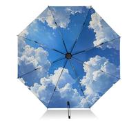 Coikll Large Windproof Umbrella Auto Open Folding Umbrella, 8 Ribs Rain Proof Reverse Umbrella for Travel Golf-(Blue Sky Clouds)