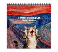 Coil Binding Cat Art Calendar 2027 Screaming Cat Monthly Schedule 8.3x8.3
