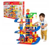 COIL Children's Car Park with Car Wash, Crane and Elevator, Robust Parking Garage Playset for Children from 3 Years, Interactive Toy with Petrol Station, Large Creative Play Garage (110 Elements)