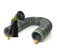 Coil Hose 25FT EVA Coil Garden Hose With 3/4'' Brass Connector Coiled Water Hose Lightweight And No Kink Includes 7 Patterns Spray Nozzle For Outdoors Lawn Watering Car Washing