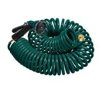 Coil Hose 25FT EVA Coil Garden Hose with 3/4'' Brass Connector Coiled Water Hose Lightweight and No Kink Includes 7 Patterns Spray Nozzle for Outdoors Lawn Watering Car Washing