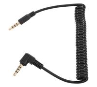 Coiled 3.5mm Audio Cable Male to Male Retractable Spring Aux Cord Black | Right Angle Connector with Copper and PU Material, Minimizes Signal Loss, Strain Relief Design for Commuting and Remote Work