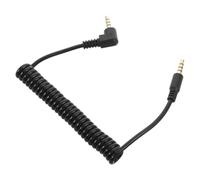 Coiled 3.5mm Audio Cable Male to Right Angle Retractable Aux Cord Black | PU and Copper Material, Tangle-free Design with Strain Relief, Fits Car Stereos and Headphone Jack Ports