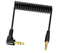 Coiled 3.5mm Stereo Audio Cable, 3Pole 90 Degree Right Angle 1/8" TRS Male to Male Aux Extension Cord for Smartphone,Tablets,MP3,Headphones,DJ,Car,Home Stereo,Camera,Recorder (Male 90Deg To Male)