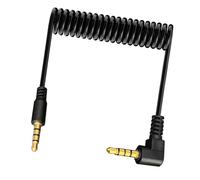 Coiled 3.5mm Stereo Audio Cable, 90 Degree Right Angle 1/8" Male to Male Jack 4 Pole TRRS Extension Aux Spring Cord for PC,TV, Recorders,MP3,Card Holder,Amplifier,Speaker (Male 90Deg To Male)