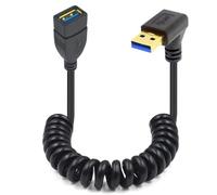 Coiled 90Degree Down Angle USB 3.0 Extension Cable, Type A Male to Female Connection for Playstation, Xbox, USB Flash Drive, Hard Drive, Card Reader,Scanner,Printer,Keyboard 1.5m/5 Feet (Down)