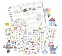 Coiled Baby Memory Book, 50 Pages with 4 Sticker Sheets, First 5 Year Milestone Journal, Photo & Memory Scrapbook Album for Newborn to Toddler,for New Parents, Gender Neutral Design
