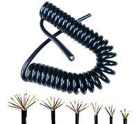 Coiled Cable, 2 3 4 5 6 7 8 9 10 12Core Spring Wire, Spiral Electric Cable, 0.3mm² Black Elastic Telescopic Power Cord Extension Connector(7 Core,1M-0.3mm²)