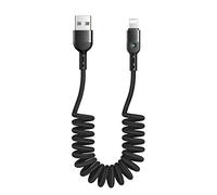 Coiled Cable for Apple Charger with Led Light, Spring Charging Data Transfer Compatible with iOS 10/11/12 iPhone Xs Max/Xr/Xs/X / 8/8 Plus / 7/7 Plus (6FT 1.8M, Black)