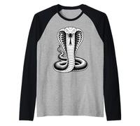Coiled Cobra Venomous Snake King Serpent Black and White Raglan Baseball Tee