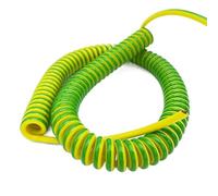 Coiled Curly Mains Flex Multicored Cable Coiled Spiral Telescopic Ground Wire 15 Meters Yellow-green 1 Core 7-20AWG(13AWG)