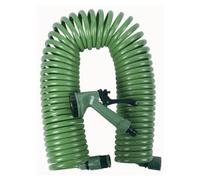 Coiled Garden Hose & 5 Pattern Spray Gun - 50ft / 15M | Flexible Self-Coiling Water Hose Pipe with Plastic Fittings & Connectors | Kink Resistant Curly Hose for Garden Watering - Washing & Cleaning