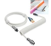 Coiled Keyboard Cable, Pro Custom Coiled USB C Cable for Gaming Keyboard, Double-Sleeved Mechanical Keyboard Cable with Detachable Metal Aviator, 1.8M USB-C to USB-A (White)