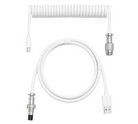 Coiled Keyboard Cable, Type C To USB A TPU Spring Mechanical Keyboard Coiled Cable with Detachable Metal Aviator Connector Double Sleeved Elastic HyperSpeed for Gaming Fast Charging (White, one size)
