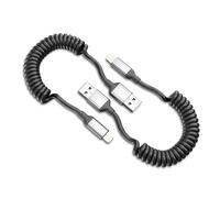 Coiled Lightning Cable [30cm-60cm], 2 Pack 2.4A Short USB A to iPhone Charging Cable Retractable Fast Charging Cord for Apple Carplay, for iPhone 14 13 12 11 Pro Max 8 7 6 Plus X SE, Black-Grey