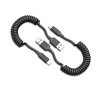Coiled Lightning Cable [30cm-60cm], 2 Pack 2.4A Short USB A to iPhone Charging Cable Retractable Fast Charging Cord for Apple Carplay, for iPhone 14 13 12 11 Pro Max 8 7 6 Plus X SE, Black