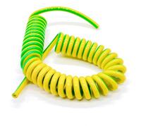 coiled mains flex, Spiral Cable 18AWG 0.75mm2 Single Core Yellow Green PU Insulation Stretch 11-20m(Stretch 12 Meters)