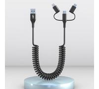 Coiled Multi Charging Cable 3-in-1,USB to Lightning/Type C/Micro USB Phone Car Charger Cord,Compatible Apple Carplay & Android Auto,MFi Certified & Data Sync for iPhone 16 15 14 13 Android Samsung