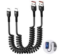 Coiled USB A to USB C Cable with Retractable Android Auto Spiral Cable-Fast Charging for iPhone 15 16 Pro Plus Max Samsung Galaxy S23 Note A20 Moto G LG Huawei for Car 2 Pack 0.3M-1M