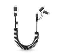 Coiled USB-C and Lightning Cable 3-in-1, 3FT iPhone 15 16 Car Charger Cord, 60W Fast Charging Cable for iPhone 16, Micro USB Universal Cable for Galaxy/iphpone Supports Apple CarPlay & Android Auto