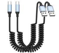 Coiled USB C Android Auto Cable 2 Pack 3A PD Fast Charge 0.3-1m, Retractable USBC Car Charger Cable, Coiled USB A to USBC Short Car Charging Cord for iPhone 17/16/15 Samsung CarPlay