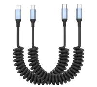 Coiled USB C Cable 2 Pack 60W Fast Charging 30-100cm, Coiled USBC to USBC CarPlay Android Auto Cord, Spring USB C Car Charging Cable for iphone 15 16 17 Samsung Galaxy S24 S23