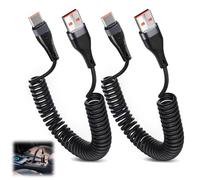 Coiled USB C Cable 2pcs 0.1M-1M Short USB-A to USB-C 120W Fast Charging Cord Car Spiral Type C Charger Cable with 480MBPS Data Tranfer for Samsung Galaxy Huawei Google Oneplus CarPlay Android Auto