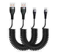 Coiled USB C Cable Short 2PCS, 3A 60W Retractable USB C Charger Cable Fast Charging Extended from 0.3m to 0.8m Lead Spiral Accessory for Huawei/Galaxy S24 S23 S22 S21 Ultra A51 A32