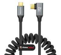 Coiled USB-C Cable, USB 3.2 Gen 2x2 20Gbps, 240W PD 3.1 Charging, 4K@60Hz Video, Right Angled Braided USB-C to USB-C Cable for BMPCC, Canon R5/R6, Sony FX3/A7C, ZCAM, Macbook/iPhone, Dock, SSD, Black