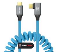 Coiled USB-C Cable, USB 3.2 Gen 2x2 20Gbps, 240W PD 3.1 Charging, 4K@60Hz Video, Right Angled Braided USB-C to USB-C Cable for BMPCC, Canon R5/R6, Sony FX3/A7C, ZCAM, Mac, iPhone, Dock, SSD, Blue
