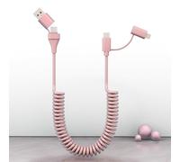 Coiled USB C to Lightning Cable 4 in 1, PD 60W Fast Charging & Data Sync,6FT Multi Charging Cable For Apple CarPlay & Android Auto,USB/USB C to USB C/Lightning Cable Combo for iPhone/Pad/Android,Pink