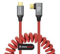 Coiled USB-C to USB-C Cable, Braided Right-Angled USB-C Cable, 40Gbps, 240W PD 3.1 Charging, 8K@60Hz Video, USB4 Type C for Thunderbolt 4/3, BMPCC, Canon/Sony, Monitor, ZCAM, Mac, Dock/SSD, Red