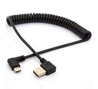Coiled USB Type C Cable, Angled USB C to USB A 2.0 Extension Cord 90 Degree USB C Adapter Lead (USB 2.0 Left)
