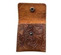 Coin and Jewelry Pouch with Embossed Leather Floral Finish, Pocket Size Organizer for Tiny Valuables, Travel Bag, Vanity Drawer Storage Small Item Embossed Leather Exterior
