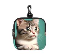 Coin Bag, A Curious cat Print Card Holder, Mini Pouch Change Wallet with Keychain, for Travel, Daily Use & Gifts