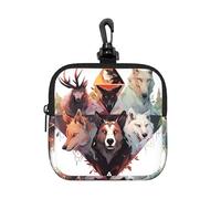 Coin Bag, Wolves and Reindeer Print Card Holder, Mini Pouch Change Wallet with Keychain, for Travel, Daily Use & Gifts