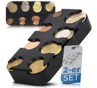 Coin Box - Set of 2 Euro - Coin Sorter with Quick Fixation, Coin Dispenser, Coin Storage - Change Sorter - Made of Plastic