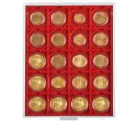 Coin box with 20 square compartments of 50 x 50 mm (Lindner 2122) Standard (grey drawer, red insert)