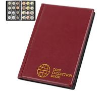 Coin Collection Album 120 Pockets - 3x3cm/1.2x1.2 inch Coin Holder Book Coin Storage Album Money Penny Pocket for Collectors Red CS0112RE