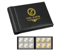 Coin Collection Album 60 Pockets - 35x35mm/ 1.4x1.4 in Grids for Penny Collection & Storage Fits Toonie, Dime, Pence, Cents, Quarter, Nickel Black CS4206BK