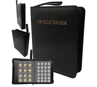coin collection album,coin collection holder,coins collections book for coins storage of 480 (10 pages 3 cm,240 compartments + 10 pages 4 cm,120 compartments) with zip + handstrap